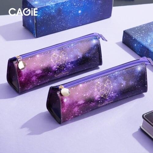 Simple Kawaii Leather Ins Style Starry Sky Portable Pencil Case Cosmetic Bag Hand Bag Pen Bag Stationery Case Box D40 BRC