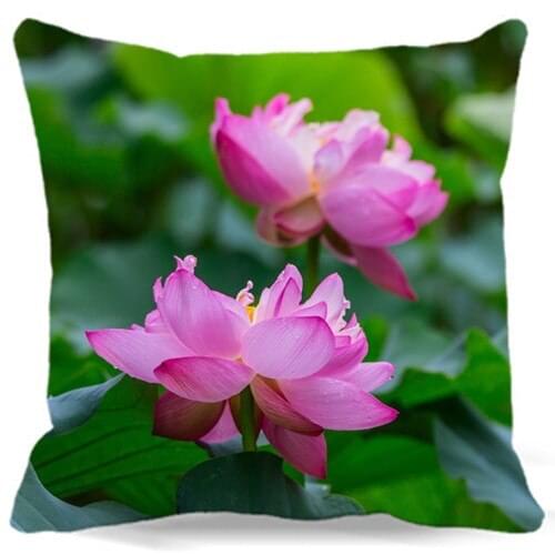 Flowers Lotus square pink green Cushion Cover for Sofa Bed car chair Decorative Cotton Polyester 16" 18" 19" 20" 24" 9 style