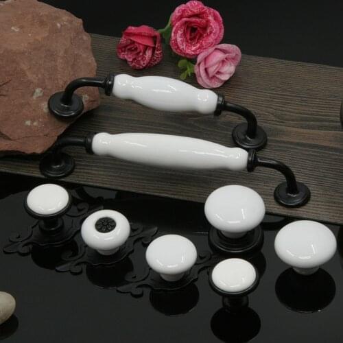 6pcs Door Handles Black White Ceramics Drawer Pulls Kitchen Cabinet Handles and Knobs Furniture Handles American Style