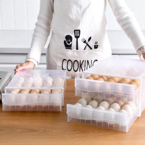 30/60 Grids Double Layer Drawer Egg Storage Box Kitchen Refrigerator Anti-Collision Tray Container Accessories Supplies Cases