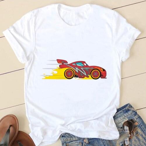 Disney Lightning McQueen Cars Printing Oversized T-shirt Unisex Kawaii Tops Summer Cute Cartoons O-Neck Harajuku Loose Femme Tee