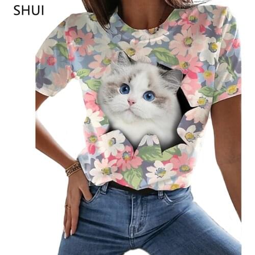 Animal Forest Cat 3D Printing Round Neck T-shirt Women Fun Short Sleeve Top Summer Pullover Retro Style Fashion Casual футболка
