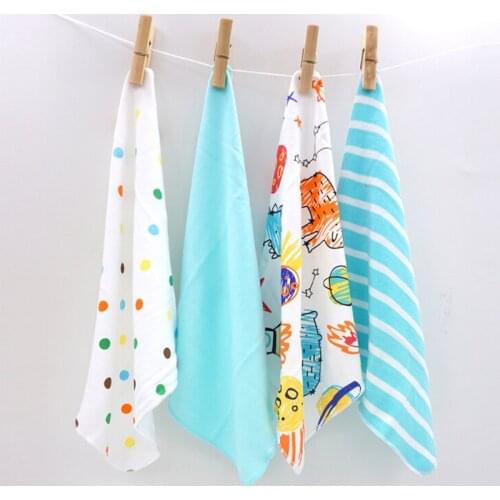 H11 Free shipping baby small square / feeding napkin soft cotton cloth blue hand-painted pattern 4 pieces installed size 28 * 28