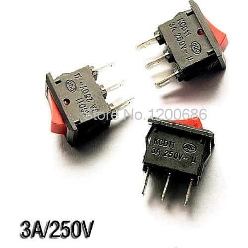Rocker switch red 3 feet 2 files rocker switch 15MM * 10MM 3A / 250V