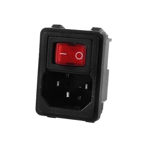Red On/Off Rocker Switch 3 Pins IEC320 C14 Inlet Male Plug Power Socket 250V 10A
