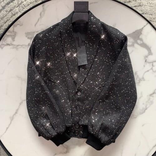 Autumn Luxury 2021FW Women High Quality Sequined Wool Jacket Female Casual Coat Overcoat Gdnz 7.18