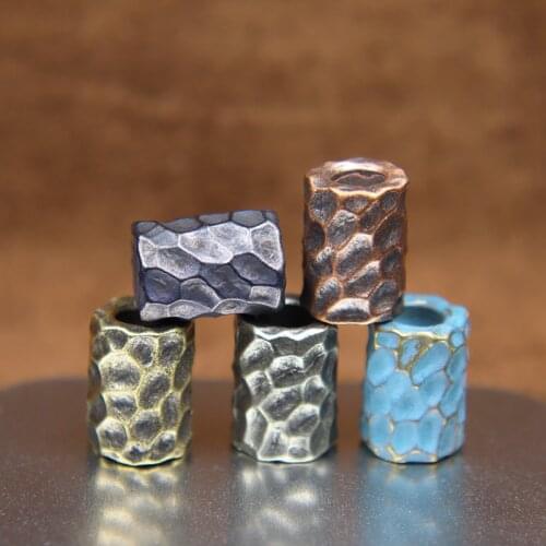 Brass Hammer Texture Pattern Cylinder EDC Knife Beads Paracord Lanyard Pendants DIY Outdoor Flashlight Umbrella Rope Accessories