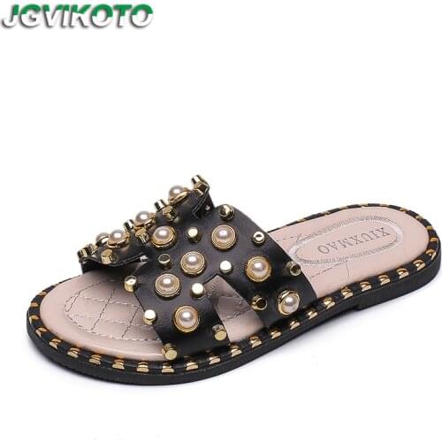 Summer Big Girls Slides Sandals Pearl Beaded Bling Slippers For Mom And Daughter Kids Beach Shoes Soft Fashion Brand 26-39 New