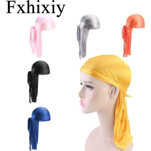 Mens Silky Durags Bandanas Turban Hat Wigs Doo Men Satin Durag Biker Headwear Hair Accessories Extra Long Tail Du-Rag New 2020