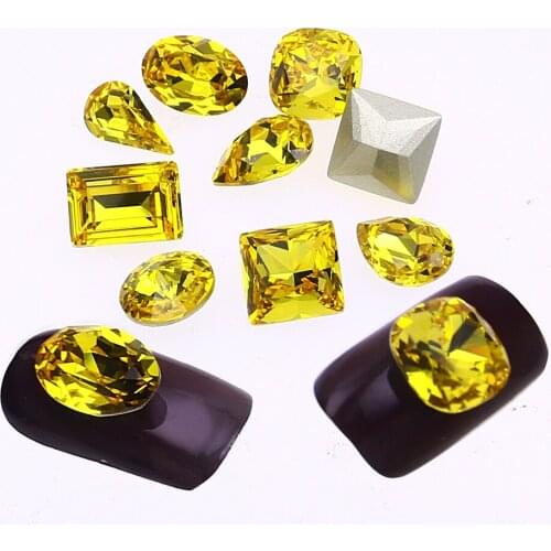 Nail Art Decoration Stones Light Topaz K9 Glass Yellow Pointed Back Crystal Nail Rhinestones Glitter Gems DIY Jewelry Making