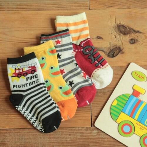 12 Pairs/ Pack Kids Socks Assorted Non-Skid Ankle Cotton Pattern Socks with Grip New Dropship