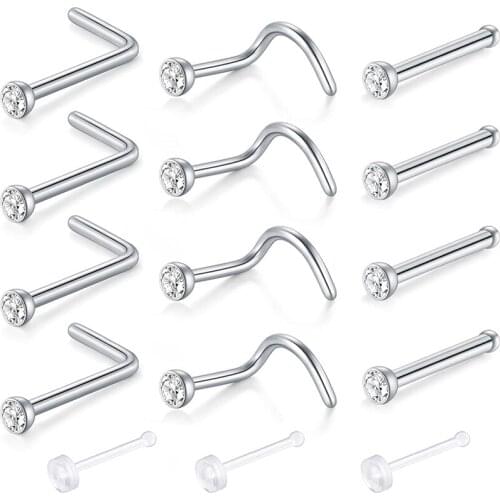 Nose Rings 18G Nose Screw Rings Studs Surgical Steel Piercing Jewelry 2mm Clear CZ
