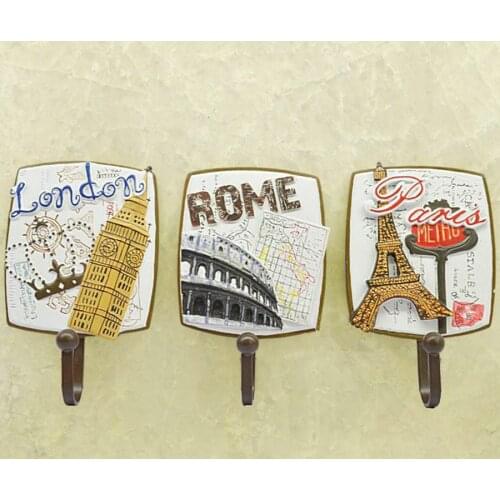 New Famous French Architecture Fashion Arts Three-piece Wall Mounted Hook Dress Hat Coat Hanging Hanger Bathroom Robe Hooks