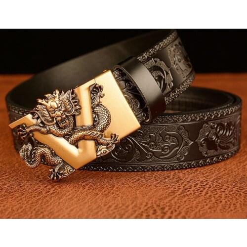 Factory Outlet New Famous Brand Dragon Designer Luxury Belt Men Waist Strap Genuine Leather Letter V Automatic Buckle Strap