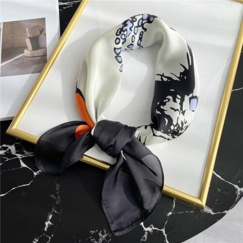 2021 New Scarf Square Silk Cartoon Girl Print Foulard Women Neck Scarves Shawl Wrap Hairband Lady Neckerchief Bandana Spring