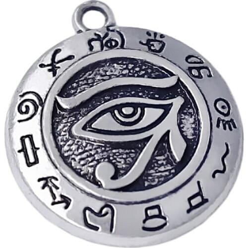 Hot ancient plated round metal eye of horus charm for religious evil eyes lucky amulet pendant