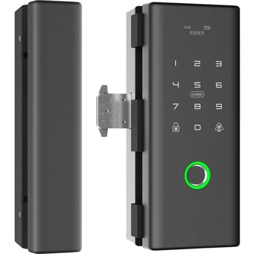 Glass Cutting Free Easy Usage Intelligence Electronic Fingerprint Smart Glass Door Hook Lock With Screen