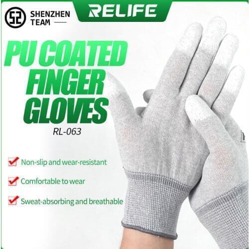 RELIFE RL-063 Anti-Static Gloves Non-slip ESD Electronic Working Gloves PU Coated Finger Protection For Laptop Phone Repair