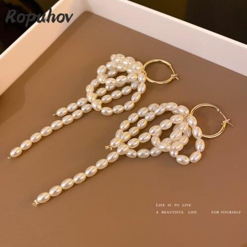 ROPUHOV 2021 Korean Trendy Vintage Pearl Tassel Earrings Long Simple Earrings Sense of Fashion Senior Personalized Earrings