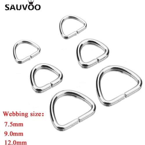 SAUVOO 100Pcs/Lot 5mm 6mm 7mm Stainless Steel D Ring Buckle Connector For Backpack Bag Pets Collar DIY Sewing Accessories