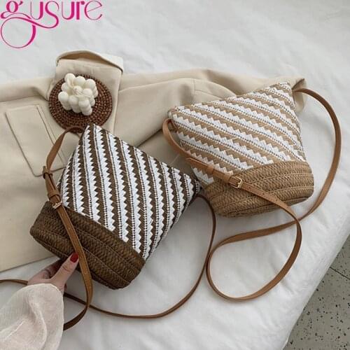 Gusure Straw Bags for Women 2021 Summer Hand-Woven Rattan Bag Handmade Woven Beach Crossbody Bag Bohemia Shoulder Handbag bolsos