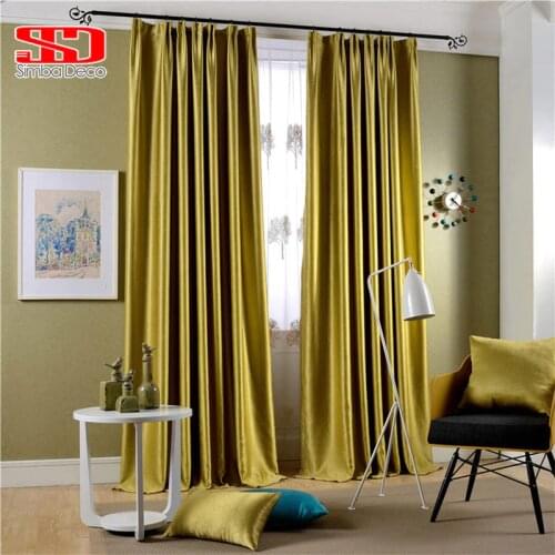 Modern Solid Shiny Velvet Blackout Curtains for Bedroom Faux Silk Yellow Blue Drapes Cortinas Decoration Window Treatments