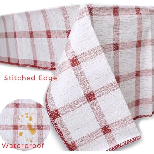 Decoser Heavy Duty Flannel Backed Vinyl Tablecloth with Flannel Backing Waterproof 55x90inch Rectangle Red Checkered Table Cover
