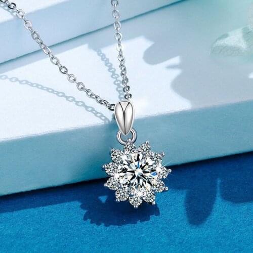 T Classic 1 ct Pass Diamond Test D Color Snowflake Moissanite Pendant Necklace 925 Silver Excellent Cut Moissanite Necklaces