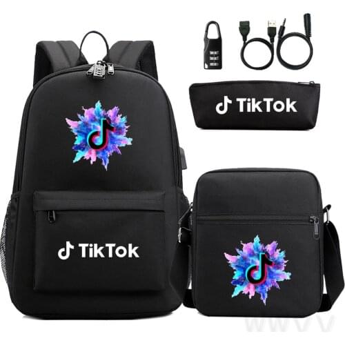 TIK TOK School Bag Students Kids USB Backpack 3pcs Teenager Backpacks Fashion Childrens tik tok Schoolbag