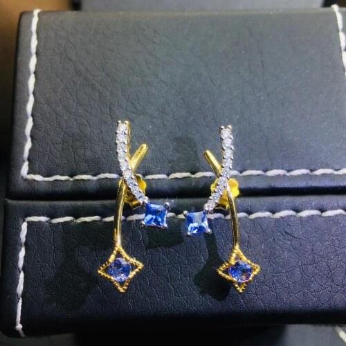Party Gift Super Good Color 100% Natural and real Tanzanite Earring 925 sterling silver Fine jewelry