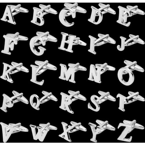 High quality French Cufflinks for men A-Z 26 letter silvery Business Cuff-links For Gentlemen Cuff Links Hand engraving Jewelry