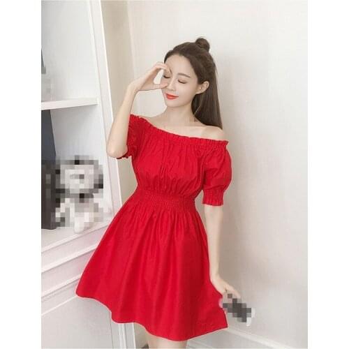 ZC2070 2020 Spring and summer new women wear fashion sexy one word collar off-the-shoulder show thin dress cheap wholesale