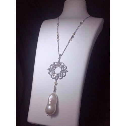 Baroque Pearl Pendant Necklace Long Chain Pendant Keshi Natural Pearl Sweater Women Gifts