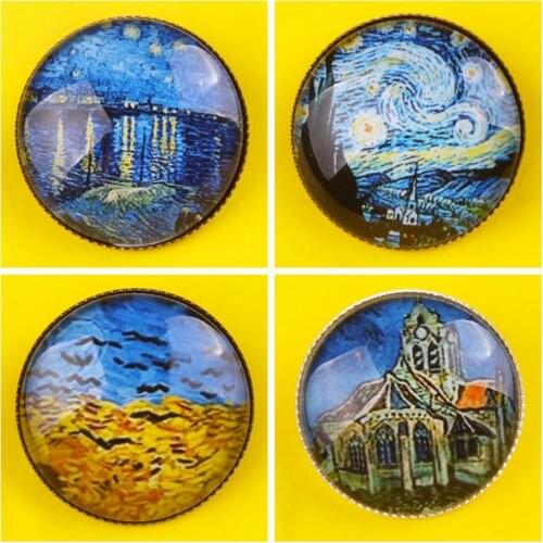 Van Gogh Oil Painting Badge Brooch For Women Lapel Pins Epoxy Badge Scenery Building Birds icon DIY Craft For Clothes Backpack