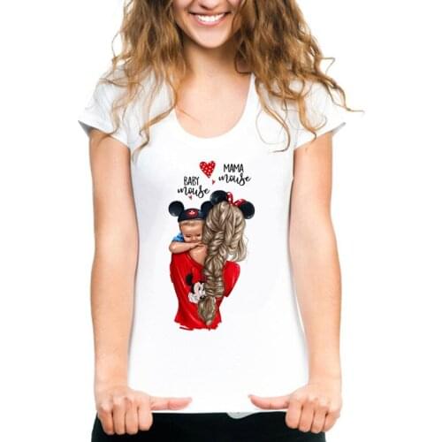 Women Summer T Shirt Short Sleeve Tops Tee Female Round Neck Tees Shirt Casual Graphic T-shirt Mama and Baby Tops T-shirts