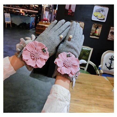 Womens autumn winter thicken warm wollen gloves ladys touch screen flower glove winter driving glove R2371