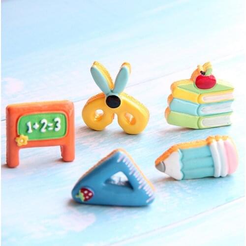 10pcs Kawaii Planar Resin Charms Back To School Kids Toy Resin Flatback Cabochon Charm Schoolbag Decoration