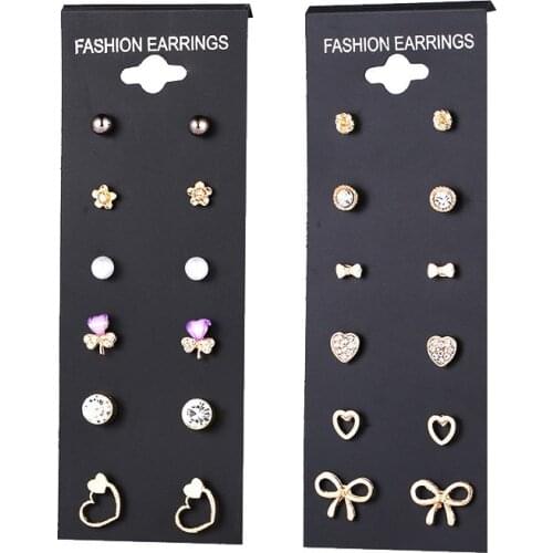 12Pairs Earrings Mixed Styles Rhinestone Sun Flower Geometric Animal Metal Stud Earrings Set For Women Girls 2021 Trend Jewelry