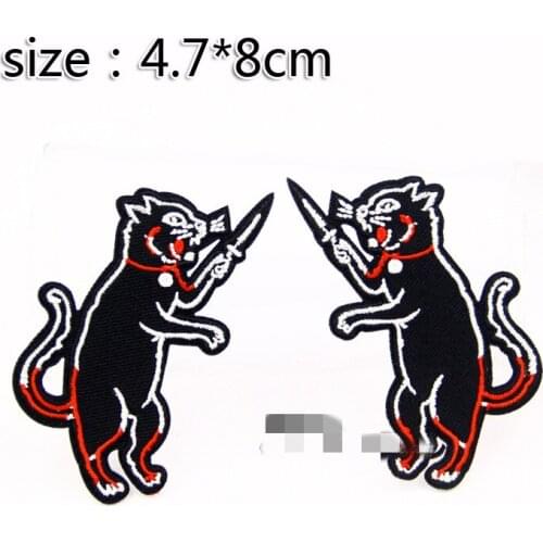 2PCS Cult Black Cat Patches Strmcwby Embroidery Patches For Clothing DIY Iron On Patches Giy Shoes Cothes
