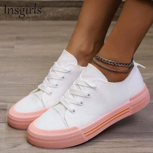 2021 Womens Flats All Season Daily Candy Color Ladies Comfortable Lace Up Casual Canvas Shoes Running Walking Jump Sneakers