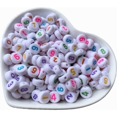 4*7MM White with Neon Colors Number Printing Acrylic Beads 3600pcs Flat Coin Round SHape Plastic Jewelry Mixed 0-9 Numbers Beads