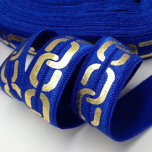5 Yards 5/8 Royal Blue Big Chains Printed Fold Over Elastic,DIY sewing elastic band, foe elastic ribbon for sewing