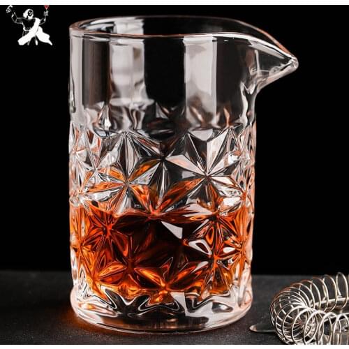 480ml Cocktail Mixing Glass Pattern Japanese Style Lead Free Glass Engraving Crystal Cocktail Mixing Cup Bar Tools Barware