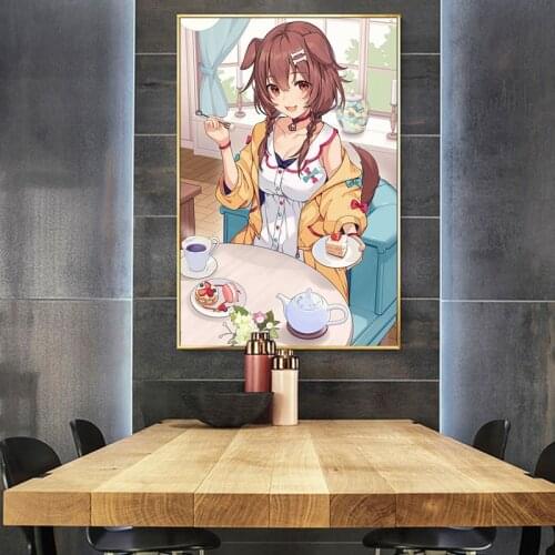 Anime figure poster inugami korone hololive home living bedroom decoration wall art nordic canvas picture one piece frames