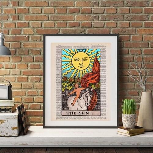 Big Oak Sun Tarot Retro Illustration Poster Canvas Printmaking Wall Art Decoration Painting Fortune-Telling Gift