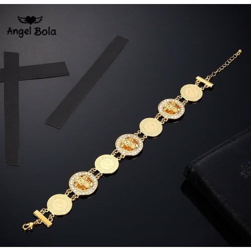 AAA Crystal Coin Allah Bracelet for Women/Men Gold Color Turkey Muslim Bangle Arab,Turks Jewelry Middle East/Africa Never Faded
