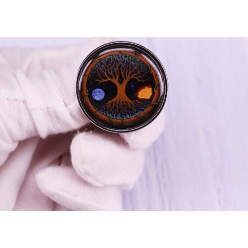 Yggdrasil World Tree World Ash Nordic Pin Glass Cabochon Button Brooch