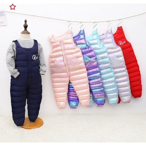 Childrens Warm Strap Pant for Girls Boys Winter Down-Cotton Jumpsuit Overalls Suit 2021 Kids Casual Rompers Baby Kids Clothes