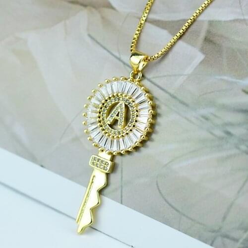 Women Girls Initial Letter Necklace Gold and White 26 Letters Charm Necklaces Key Pendants Copper CZ Jewelry Personal Necklace