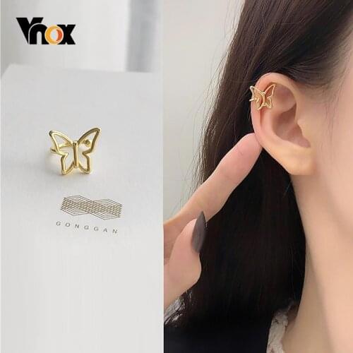 Vnox Elegant Butterfly Ear Cuff Earring for Women, Gold Tone Metal Female Lady Ear Clip Accessory